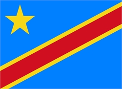[ai] The flag of the Democratic Republic of the Congo, featuring a blue background, a yellow star in the upper left corner, and a diagonal red stripe bordered by yellow.